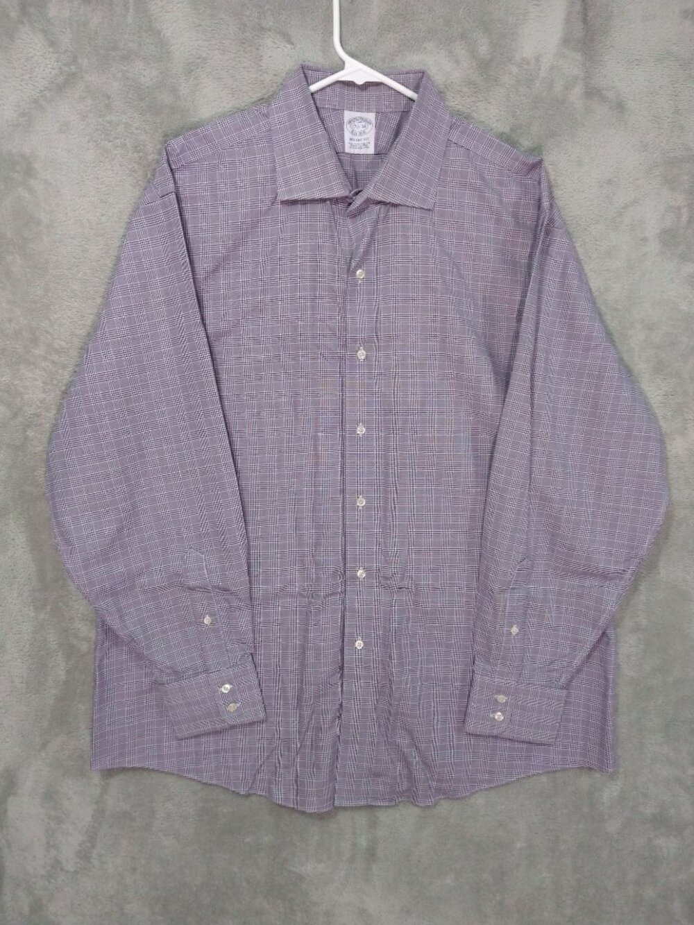 Brooks Brothers Regent Dress Shirt Mens 17.5 34 Supima Plaid Gray Stretch